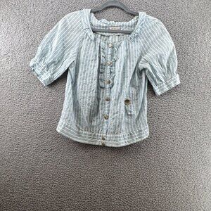 Anthropologie Leifsdottir Blue & White Striped Cotton-Silk Blouse  Size 8